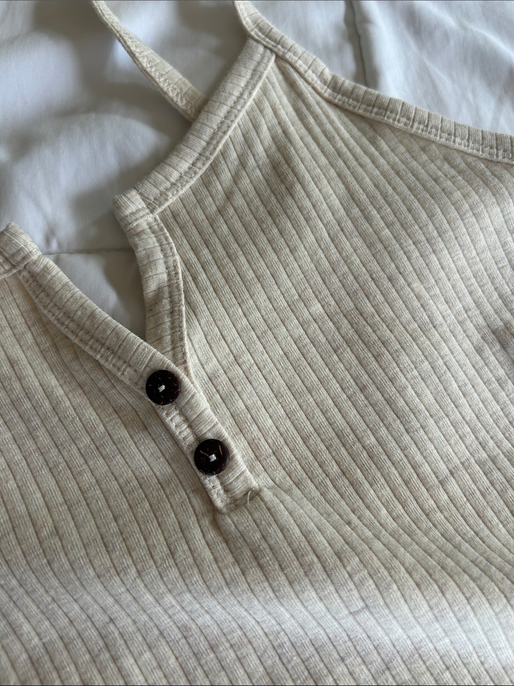 Cream Ribbed Henley Cami with Button Front - Picture 4 of 4
